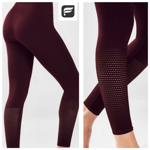 Fabletics Pants - FABLETICS SEAMLESS BURGUNDY MESH CUT OUT LEGGINGS